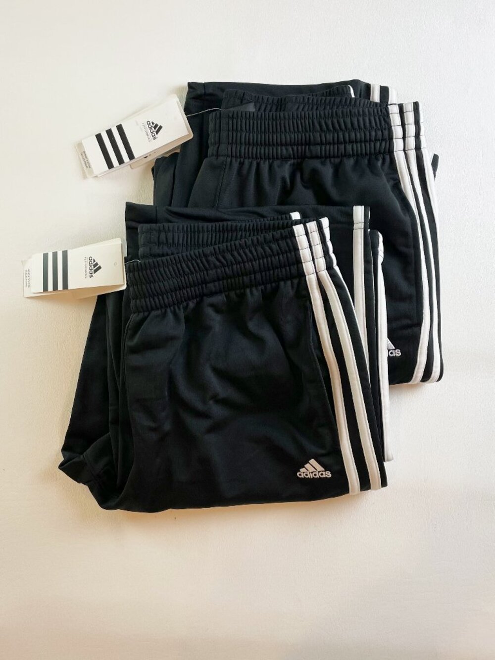 Adidas Womens M Black Track Pants with White Three-Stripe Detail 2 Pairs